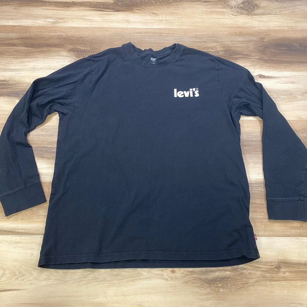 Levi's Long Sleeve Shirt Mens L Relaxed Cotton Graphic Tee Black Streetwear